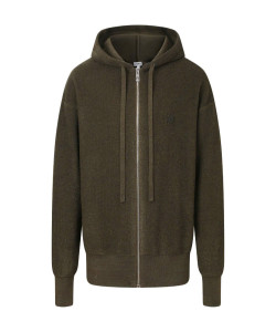 Áo khoác cardigan có mũ, khóa kéo, thêu họa tiết LOEWE màu nâu rêu