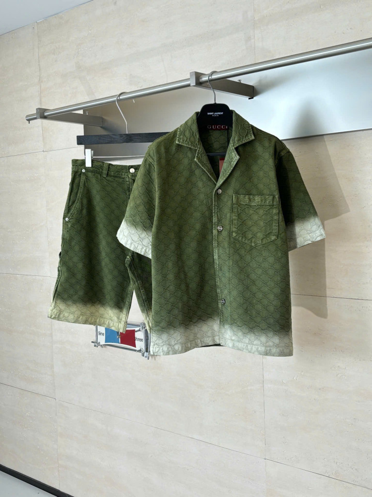 Áo thun denim tay ngắn Gucci Double G Jacquard Gradient