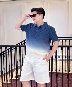 Áo Polo dệt kim cổ chữ G kép Jacquard Gradient mới